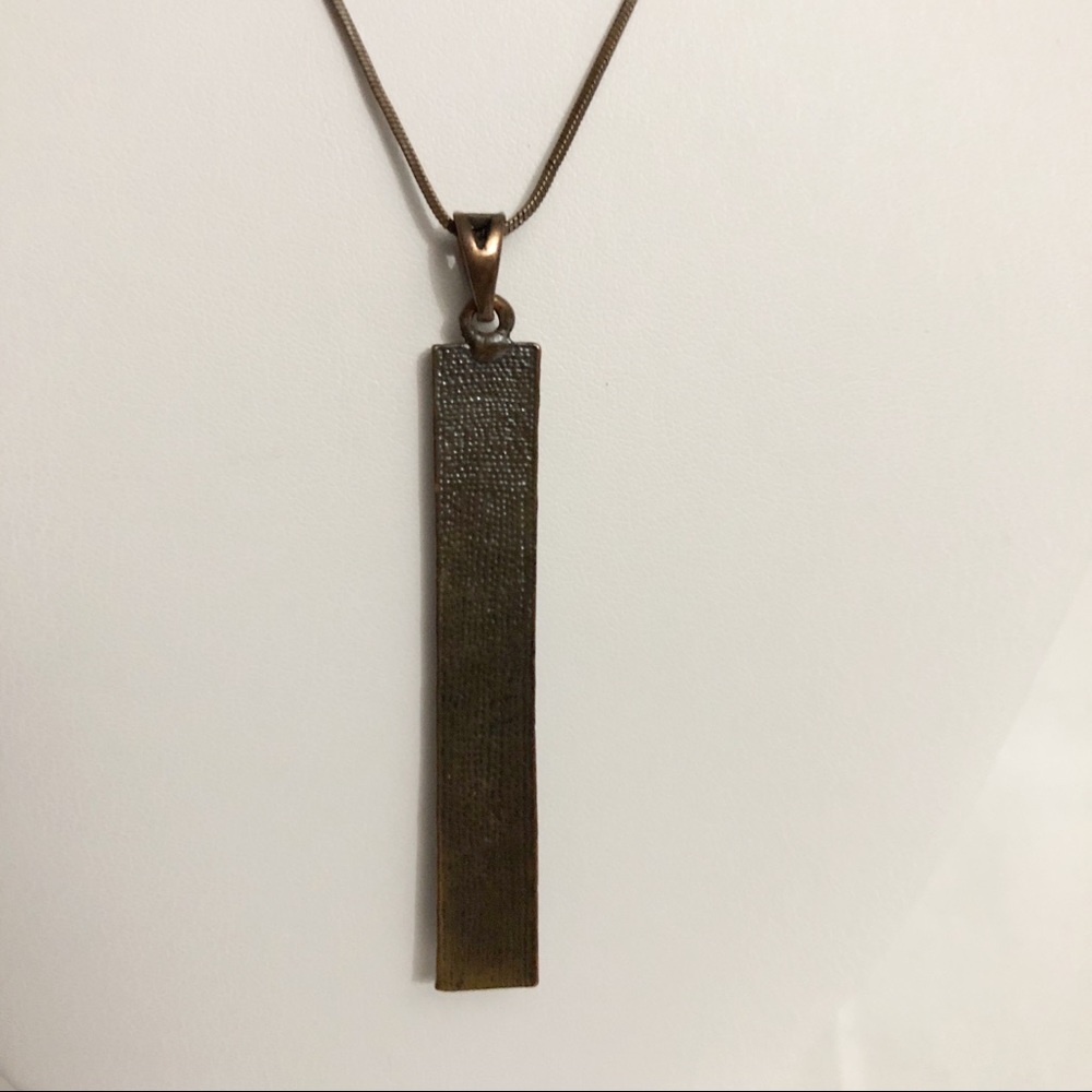 Rectangle Bar Pendant Necklace Amber Rhinestones - Picture 2 of 5